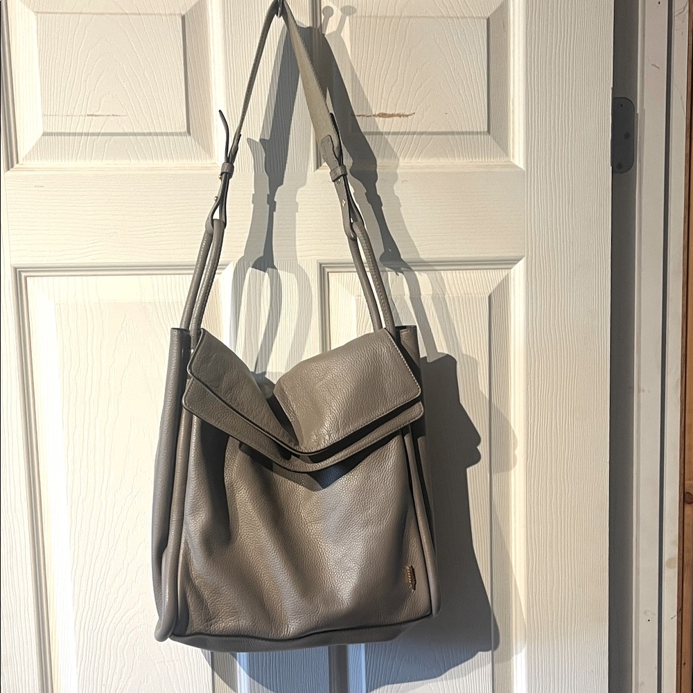 Gray Leather Thacker Shoulder Bag